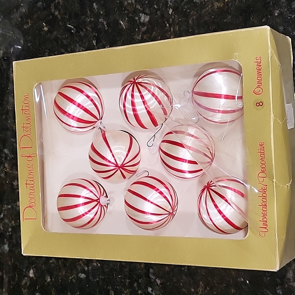Red & White Stripe Holiday Ornaments - 8 Pack
